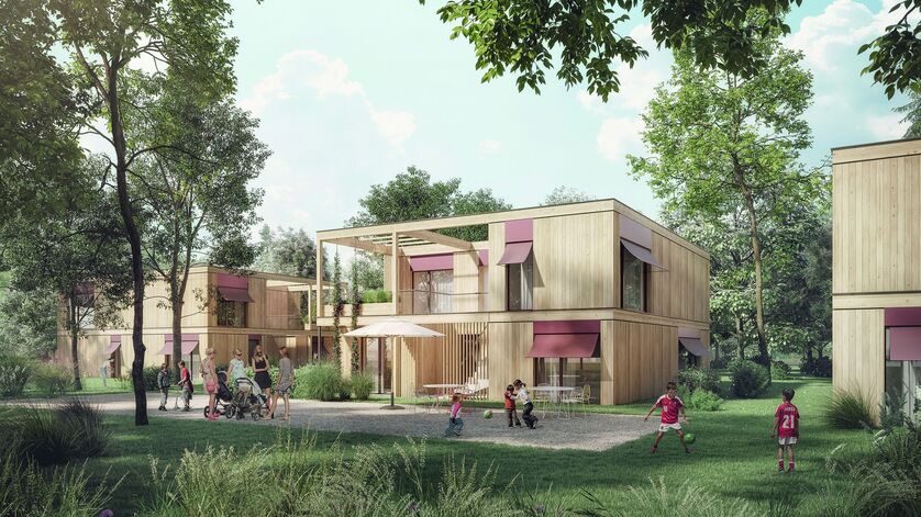 Visualisierung eines Wohnprojekts in Holz- und Holzhybrid-Bauweise